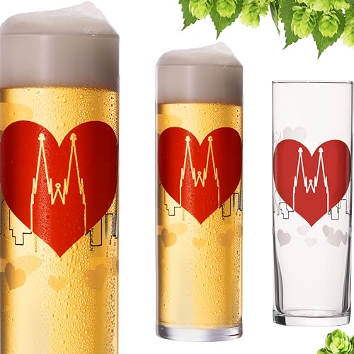 IMPERIAL Kölschgläser mit Kölner Dom Skyline Motiv 200ml (max 240ml) Set 3-Teilig Kölsch Stangen aus Glas 0,2L Biergläser