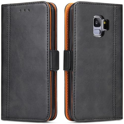 Bozon Handyhülle für Samsung Galaxy S9, Leder Handytasche Kartenfach Klappständer Magnetisch Lederhülle für Samsung Galaxy S9 Hülle, Schwarz
