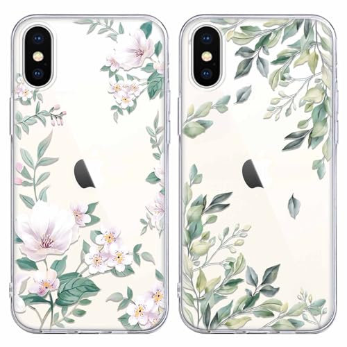 Yoedge 2 Pack Transparent Flower Phone Case Compatible with iPhone XS Max 6.5, Ultrathin Soft Silicone TPU with Aesthetics Pattern, Shockproof Bumper Protector Cover for iPhone XS Max