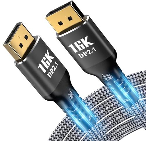 PfirstDa Cable DisplayPort 2.1 16K Supportant 16K@60Hz, 8K@120Hz, 4K@240Hz/165Hz/144Hz 80Gbps HDR, Compatible G-Sync et FreeSync, Câble DP Vers DP Pour Moniteurs Gaming (1.0m)
