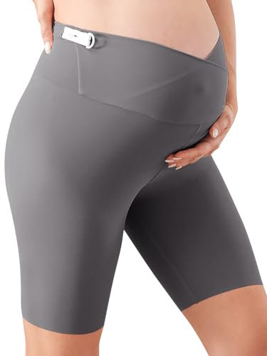 GroYolan Umstandsshorts Damen Umstandshose Shorts Über dem Bauch Einstellbar Umstandsmode Umstands Yoga-Shorts Grau L