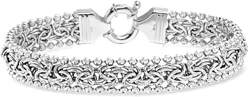 Charmsy 925 Sterling Silver Classic Byzantine Bracelet for Women | Handmade Italian Beaded Byzantine Mesh Link Chain Bracelet 7 Inches