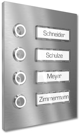 Graviers Design Campanello multi familiare con Pulsante LED Targhetta 4 nomi - V2A acciaio inox 140x185 mm - incasso selezionabile esterno per porta d'ingresso di casa