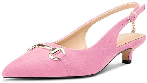 HDEUOLM Femmes Bas Kitten Talon Heel Pointu Bout Escarpins Slingback Boucle Mariage Dress 3.5 CM Heels Rose Pâle 37 EU