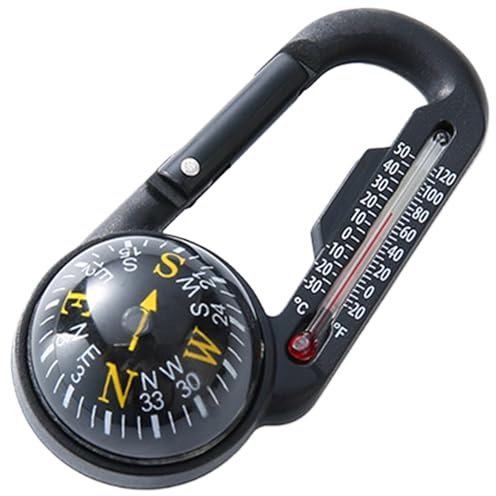 Kompass Wandern Survival 5 STK Wasserdichter Wanderkompass aus Kunststoff mit Karabiner und Thermometer Clip am kleinen Taschenkompass Schlüsselanhänger für Outdoor Survival Camping Zubehör Survi
