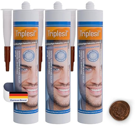 Sigillante siliconico Triplesil Premium – Silicone marrone ad alta temperatura da 3x310 ml per uso sanitario ed esterno - Sigillante siliconico impermeabile per esterni ed interni (3x marrone)
