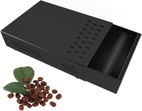 TINMAGI Contenedor de Posos de Cafe, Caja de Posos de Cafe Acero Inoxidable,para Máquina Portafiltro de Café Expreso Portafiltro para Molinillo de Café Cajón Grande, Negro 35 x 25 x 8 cm