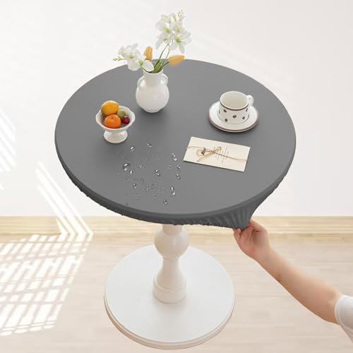 Lukery Tischdecke Abwaschbar, Lotuseffekt Gartentischdecke, PU Wasserdicht Ölbeständig Gummiband Tischdecke Rund Tischdecken Tischtuch für Outdoor Indoor (Durchmesser 70cm,Anthrazit)