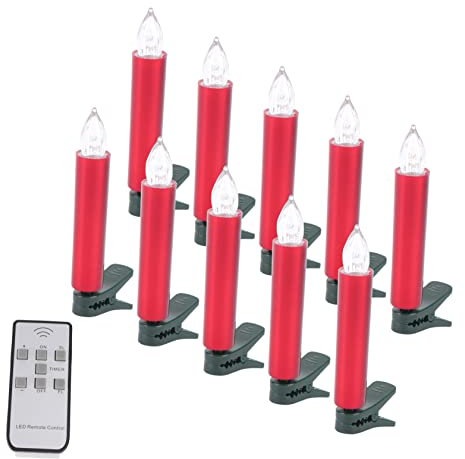KONTONTY Led Christmas Tree Candle Lamp Flameless Red Candle Clamp Light No Battery Remote Control Decorative Party Lamp