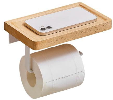 Pasdrucn Porte Papier Toilette Mural En Bois Avec Colle Et Vis, Support Papier Toilette Avec Etagere, Derouleur Papier Toilette Murale Acier Inoxydable, Porte Rouleau Papier Toilette (A,Blanc)