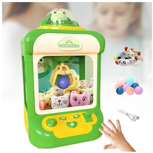 HBDSMLPL Claw Machine, Greifautomat Groß mit Licht und Musik,20 Puppen,10 Gashapons, Greifautomat für Kinder Ab 3 Jahren,Green