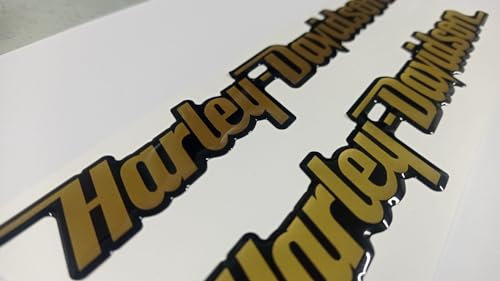 Stemma logo decal compatibile Harley D. coppia adesivi resinati, Gold, effetto 3D. Per SERBATOIO o CASCO. colore oro/nero