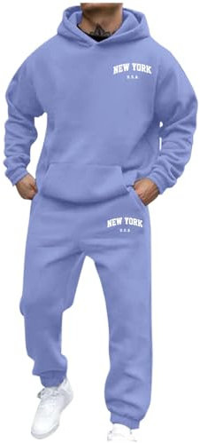 Rrongwn Tuta da jogging da uomo, in tinta unita, con cappuccio, in cotone, con stampa regolare, con cappuccio, taglie forti, Lilla, S