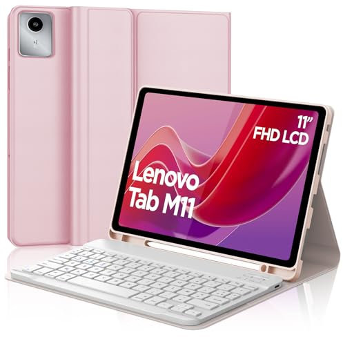 WAVATA Clavier pour Lenovo Tab M11 2024 11, Étui Clavier pour Lenovo Tab M11 Magnétique Bluetooth Amovible Français AZERTY Layout, Rose