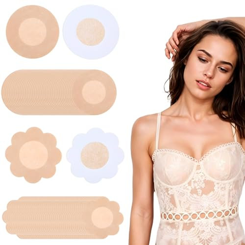 LLOUSSAK 80 Stück Unsichtbare Nippelpads, Selbstklebende & Wiederverwendbare Nippelabdeckungen, dünne Selbstklebende Brustwarzen Nippelabdeckung aus Hypoallergenem