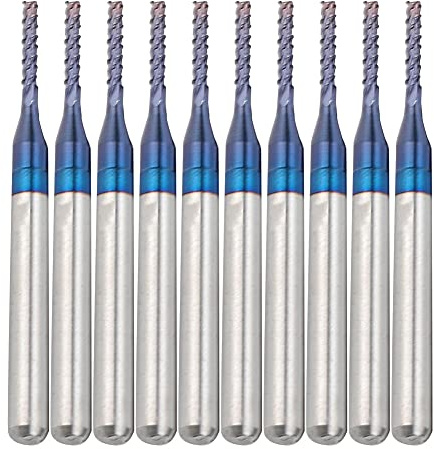 Nano Blue Coat End Mill, Carbid -Leiter -Router -Bits Set, 10pcs 3,175 Mm Schaft -CNC -Endmühle Schneidbits Blau Mais Endmühle Gravur für CNC -PCB -Maschinen (1,4 mm)