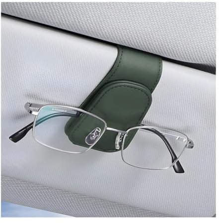 CGEAMDY Porte-Lunettes De pour Voiture, Magnétique en Cuir Clip Cintre De Lunettes pour Voiture, Support De Lunettes De Soleil De Visière Voiture Universel avec Pince à Carte (Vert Foncé)