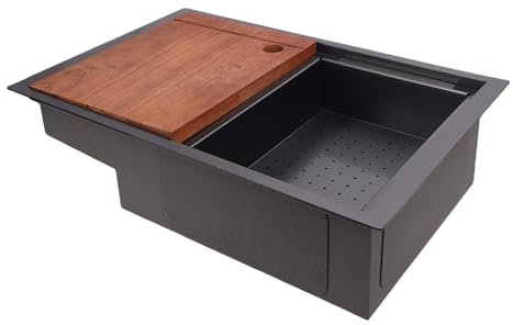 aqxreight 22.44x14.57x6.14in Stange Waschbecken Workstation mit Schneidebrettsieb Korb Edelstahl RV Küche Einschalen Waschbecken für Lebensmittel -LKW -Bootsfahrzeuge Wohnmobil Wohnmobil
