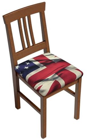 FHEBNDS Barhocker-Bezug mit USA- und UK-Flagge, quadratisches Sitzkissen mit Gummiband, waschbar und rutschfest, weicher Samtbezug für Barstuhl
