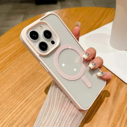 HTYTFC Custodia di ricarica wireless antiurto per iPhone 15, 14 Plus, 13, 12 Mini, 11 Pro X, XR, XS Max, custodia protettiva magnetica trasparente, rosa, per iPhone 15 ProMax