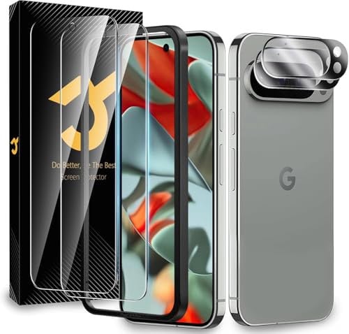 JZG 2 + 2 protectores de pantalla para Google Pixel 9 Pro XL, con protector de pantalla, dureza 9H, HD, transparente, compatible con identificación de huellas dactilares