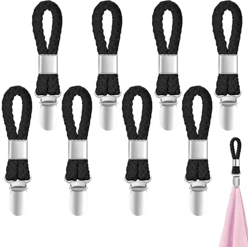 AONAYO 8 Stück Handtuchklammern,Aufhänger Für Handtücher,Handtuch Aufhänger | Andtuchclips Mit Schlaufen,Schwarz Handtuch Klammer Clips,Ohne Nähen Handtuchclips,Für Kücher,Bad,Balkon