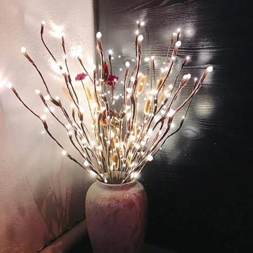 DK177 6 Pack Led Branch Light Battery Operated Lighted Branch Vase Filler Willow Tree Artificial Little Twig Power Brown 30 Inch 20 LED for Home Romantic Decoration, White