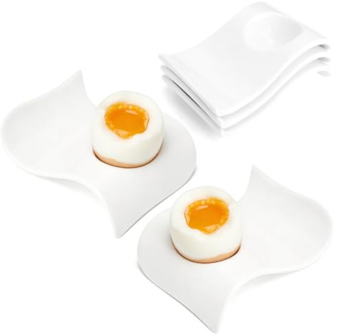 VQBKHO Juego de 3 hueveras de porcelana de eramik, hueveras divertidas, de cerámica, para camping, huevos duros y suaves, apilables, color blanco