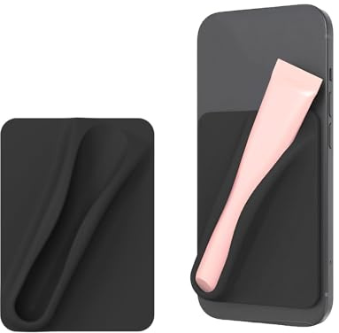 Shirene Lipstick Holder Phone Case,Lipstick Cases with Lipgloss Holder Silicone Lip Gloss Holders for Mobile Phone Case with Self-Adhesive,Universal Compatible with iPhone and Android Phones,Black