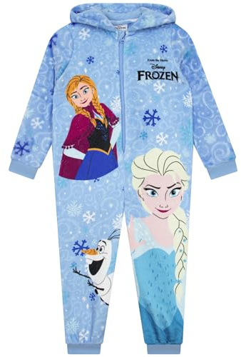 Disney Frozen Onesie Mädchen, Kuscheliger ELSA Schlafanzug Mädchen, Fleece Schlafoverall Kinder, Anna & ELSA Onesie Kinder Für Winter