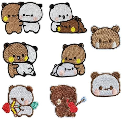 8 Stück Bügelflicken Kinder, Flicken zum Aufbügeln für Bubu Und Dudu Muster, Selbstklebende Bestickte Aufnäher Erwachsene, Niedliche Bügel Patches für Jeans Taschen Rucksäcke