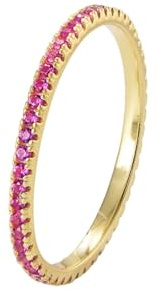 Skcess 18K Gelbgold Wedding Ring, Damenring Synthetischer Rubin Rosenrot Größe 54 (17.2)