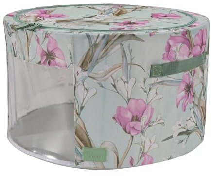 Periea 'Abby' Round Home Storage Boxes with Zip Lids, Front Window & Folding Steel Frame (Green Floral, Large)