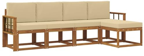 vidaXL Outdoor-Sofagarnitur 5 pcs Natur und Beige Massivholz Akazie, Moderner Garten-Sofa-Set, Robustes Lounge-Möbel für Terrasse und Patio, Akazie für den Garten