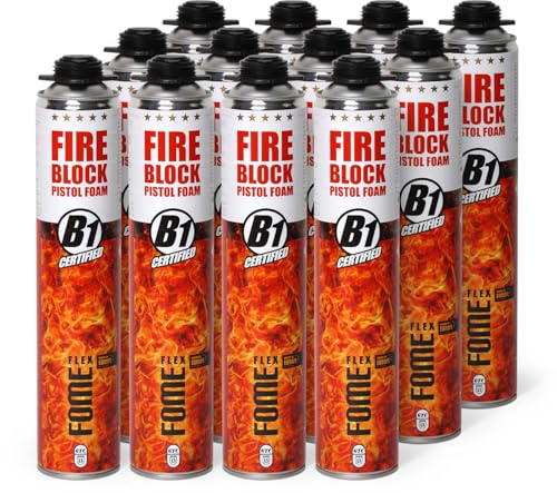 Mousse polyuréthane coupe-feu FOME FLEX Fire Block – pistolable, haute résistance, joints minéraux & métalliques – 12 x 750 ml, résistance au feu jusqu’à 240 min, étanchéité fumée & gaz