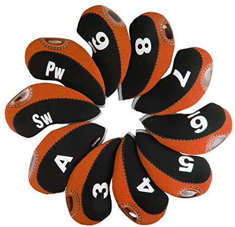 Andux Print Number Golf Iron Club Head Covers with Transparent Window 10pcs/Set Black/orange