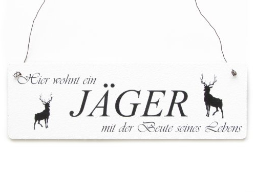 Interluxe Schild mit Spruch Shabby Vintage Schild Dekoschild Türschild HIER WOHNT EIN JÄGER Holzschild Jagd