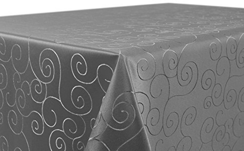BEAUTEX Tischdecke Damast Ornamente - Bügelfreies Tischtuch - Fleckabweisende, Pflegeleichte Tischwäsche - Tafeltuch, Eckig 130x340 cm, Dunkelgrau