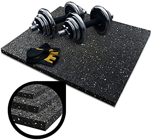 etm Rubber Gym Matting - Soundproof Mat | Thick Rubber Mat | Protective Flooring for Gym Floors - 10mm | 125 x 100 cm (4'2x3'4) - Speckled Black