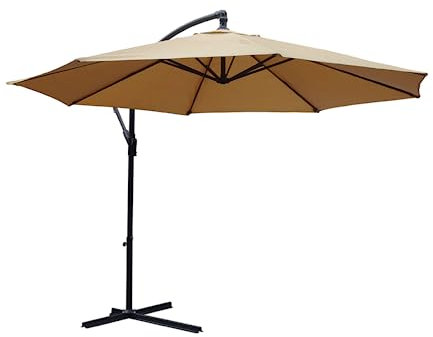 KCT 3.5m Large Mocha Garden Cantilever Parasol Umbrella Patio Sun Shade with Adjustable Crank Tilt and Outdoor UV Protection