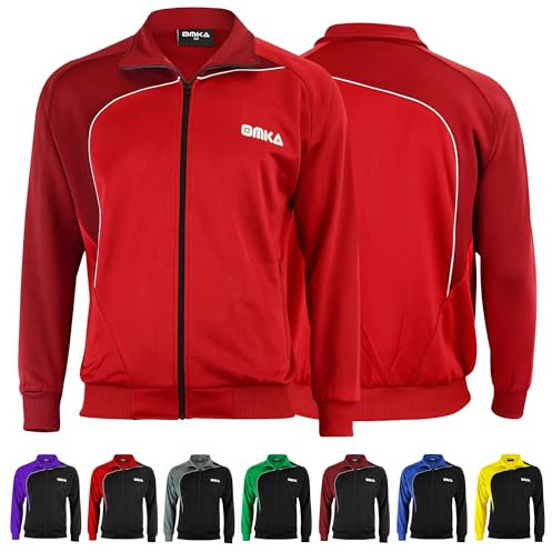 OMKA Herren Leichtgewicht Sportjacke, Feuchtigkeitsableitend, Fleece-Innenfutter für Fußball, Training, Jogging und Sportaktivitäten (DE/NL/SE/PL, Alphanumerisch, XL, Regular, Regular, Weinrot/Rot)
