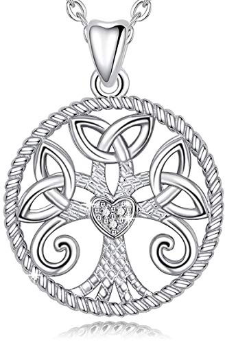 Silver Tree of Life Necklace for Women, 925 Sterling Silver Celtic Knot Life Tree Pendant AEONSLOVE Jewellery Best Valentine Gift for Wife Girlfriend, 18 Chain (Tree of Life)
