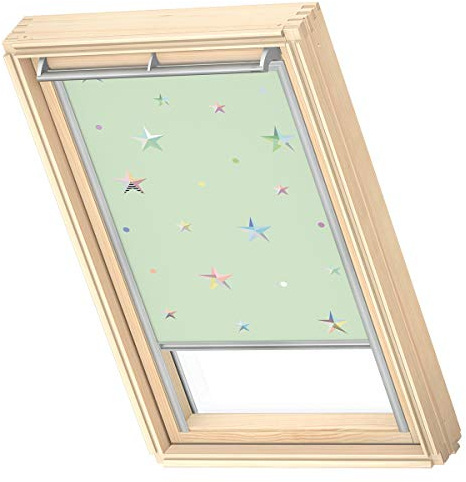 VELUX Original Dachfenster Verdunkelungsrollo für CK02, Grüne Sterne, mit Grauer Führungsschiene