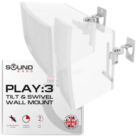 Play 3 Paire de Supports muraux Blanc compatibles avec Sonos Play:3 Uniquement, Lot de 2, mécanisme de pivotement et d'inclinaison réglable, 2 Supports de Montage Comprenant Toutes Les Fixations