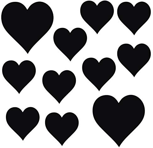 kleb-Drauf® | 11 Herzen | Schwarz - glänzend | Wandtattoo Wandaufkleber Wandsticker Aufkleber Sticker | Wohnzimmer Schlafzimmer Kinderzimmer Küche Bad | Deko Wände Glas Fenster Tür Fliese