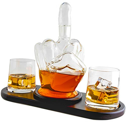 Middle Finger Decanter Novelty Whiskey & Wine Decanter Set by The Wine Savant, Funny Gift for That Someone You Love! Middle Finger Gift