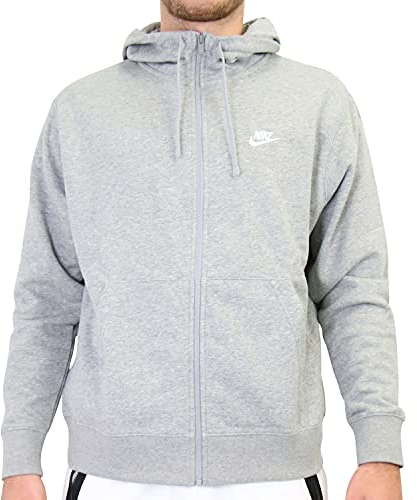 Nike Herren M Nsw Club Hoodie Fz Ft Hooded Sweatshirt, Dark Grey Heather/Matte Silver/White, XXL EU