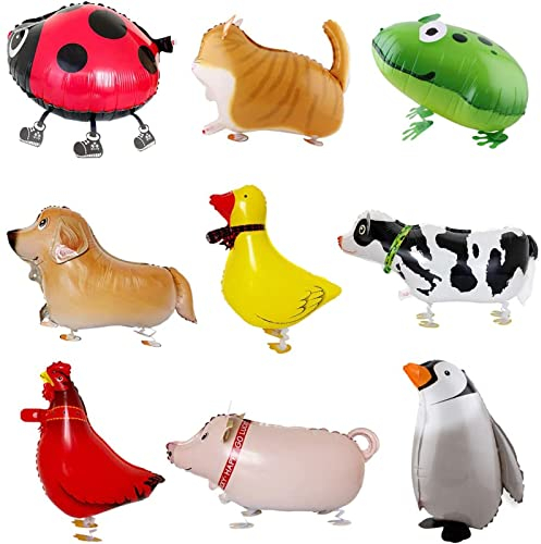 Walking Tier Ballons 9 Stück Haustier Folienballon Haustier Ballons Walking Ballon Air Walkers für Kinder Geburtstags thema Party Deko