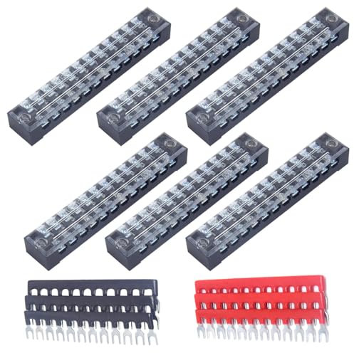 CEEYSEE 12 Pezzi Morsettiera Elettrici Striscia terminale a vite 6 pezzi 12 Position morsettiera a doppia fila 600 V 15 A +6 pezzi 12 Position Con striscia a barriera 400V 15A rossa e nera (YTB1512)