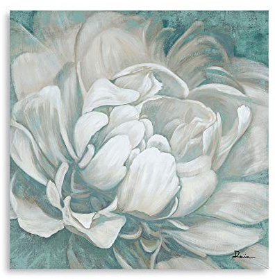 Blaugrüne Wandkunst Badezimmer-Dekor: gerahmte dunkelblaugrüne weiße graue Blumen-Wanddekoration für Schlafzimmer, große blaugrüne farbige Leinwand, Küchenzubehör, 61x61 cm